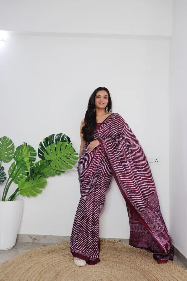 HANDICRAFT_WOMEN'S_LEHARIYA_PRINT_PURE_SOFT_COTTON_SAREE_WITH_BLOUSE_PIECE_With_Blouse_Piece